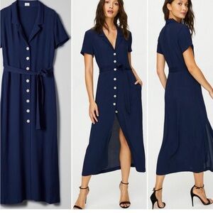 Aritzia Wilfred navy blue shirt dress- size small